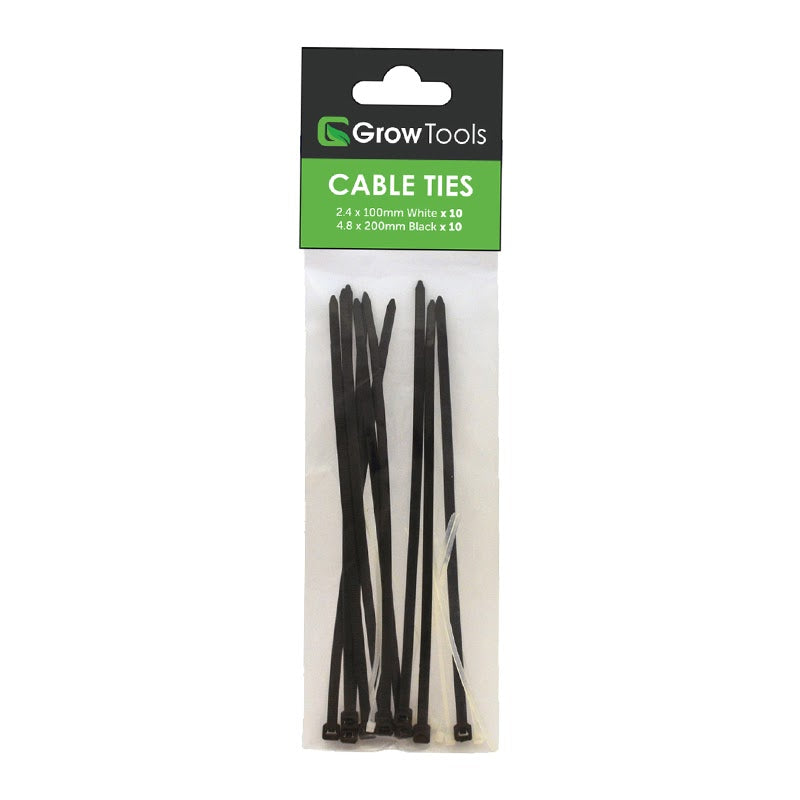 Grow Tools Cable Ties 10x 2.4mm x 100mm 10x 4.8mm x 200mm